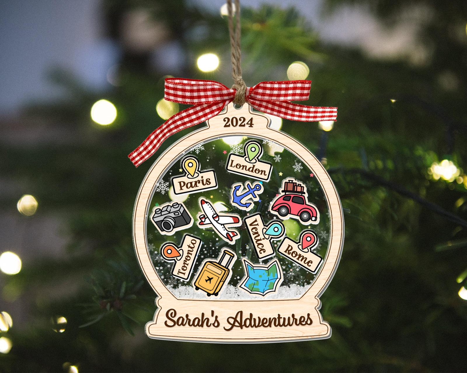 Personalized 4D Travel Shaker Ornament, Christmas Gift for Traveling Lovers, CF744 - 19Gifts