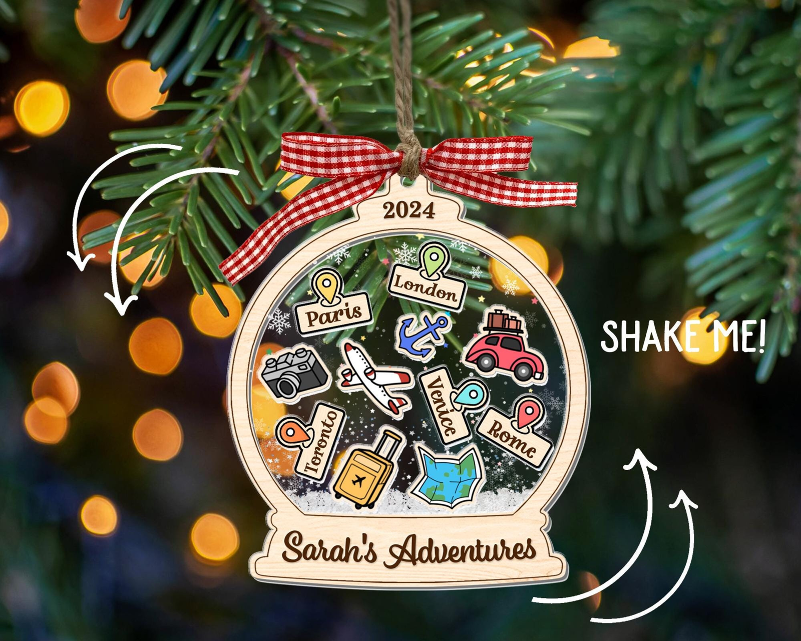Personalized 4D Travel Shaker Ornament, Christmas Gift for Traveling Lovers, CF744 - 19Gifts