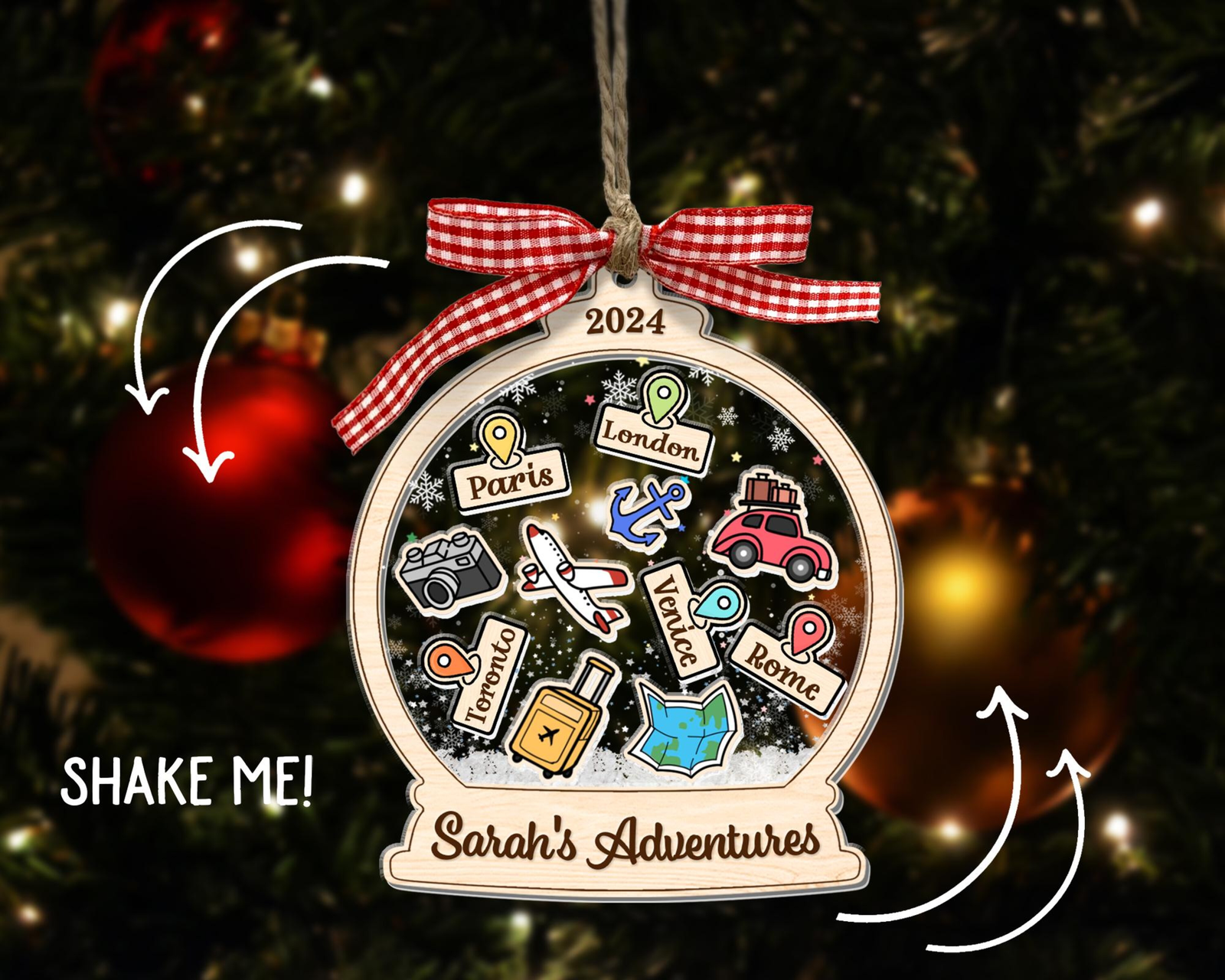 Personalized 4D Travel Shaker Ornament, Christmas Gift for Traveling Lovers, CF744 - 19Gifts