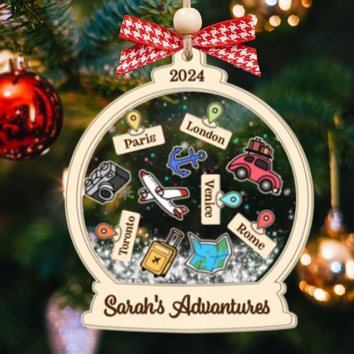 Personalized 4D Travel Shaker Ornament, Christmas Gift for Traveling Lovers, CF744 - 19Gifts