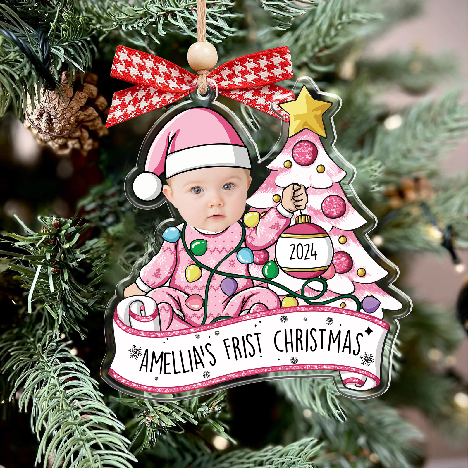 Personalized Acrylic Adorable Newborn Baby Photo Christmas Ornament 2024 - First Christmas Baby Ornament Gifts, CF538 - 19Gifts