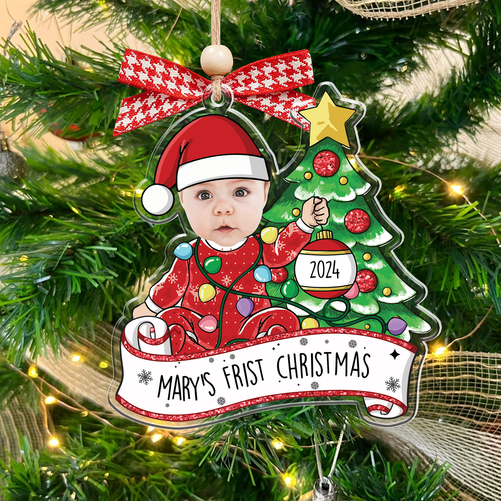 Personalized Acrylic Adorable Newborn Baby Photo Christmas Ornament 2024 - First Christmas Baby Ornament Gifts, CF538 - 19Gifts
