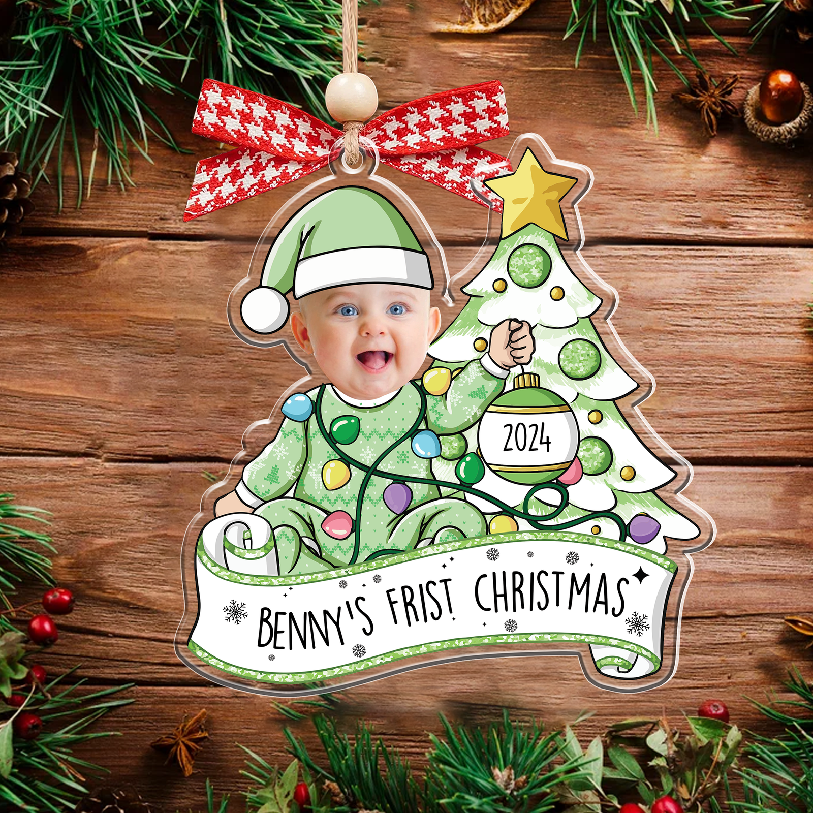 Personalized Acrylic Adorable Newborn Baby Photo Christmas Ornament 2024 - First Christmas Baby Ornament Gifts, CF538 - 19Gifts