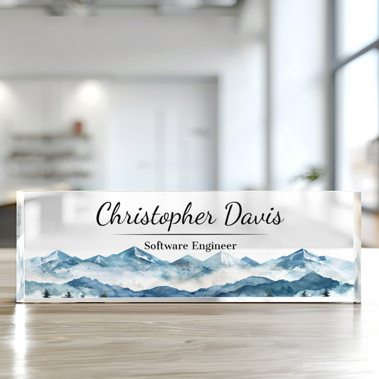 Personalized Acrylic Desk Name Plate, Mountain Desk Name Plate, Name Plate Acrylic TD81-18 - 19Gifts