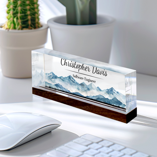 Personalized Acrylic Desk Name Plate, Mountain Desk Name Plate, Name Plate Acrylic TD81-18 - 19Gifts