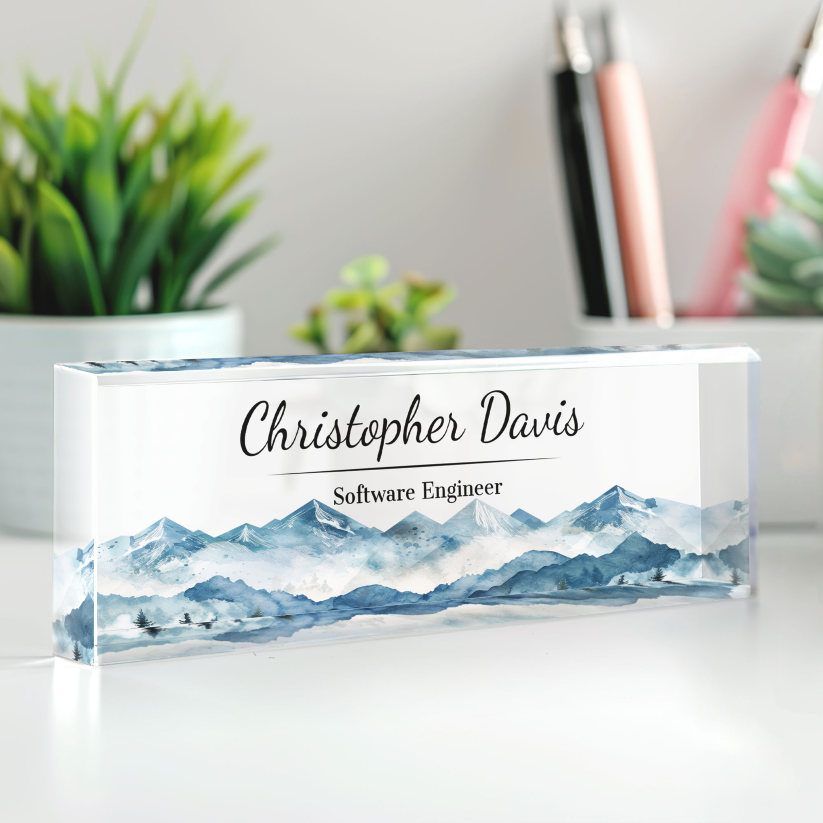 Personalized Acrylic Desk Name Plate, Mountain Desk Name Plate, Name Plate Acrylic TD81-18 - 19Gifts