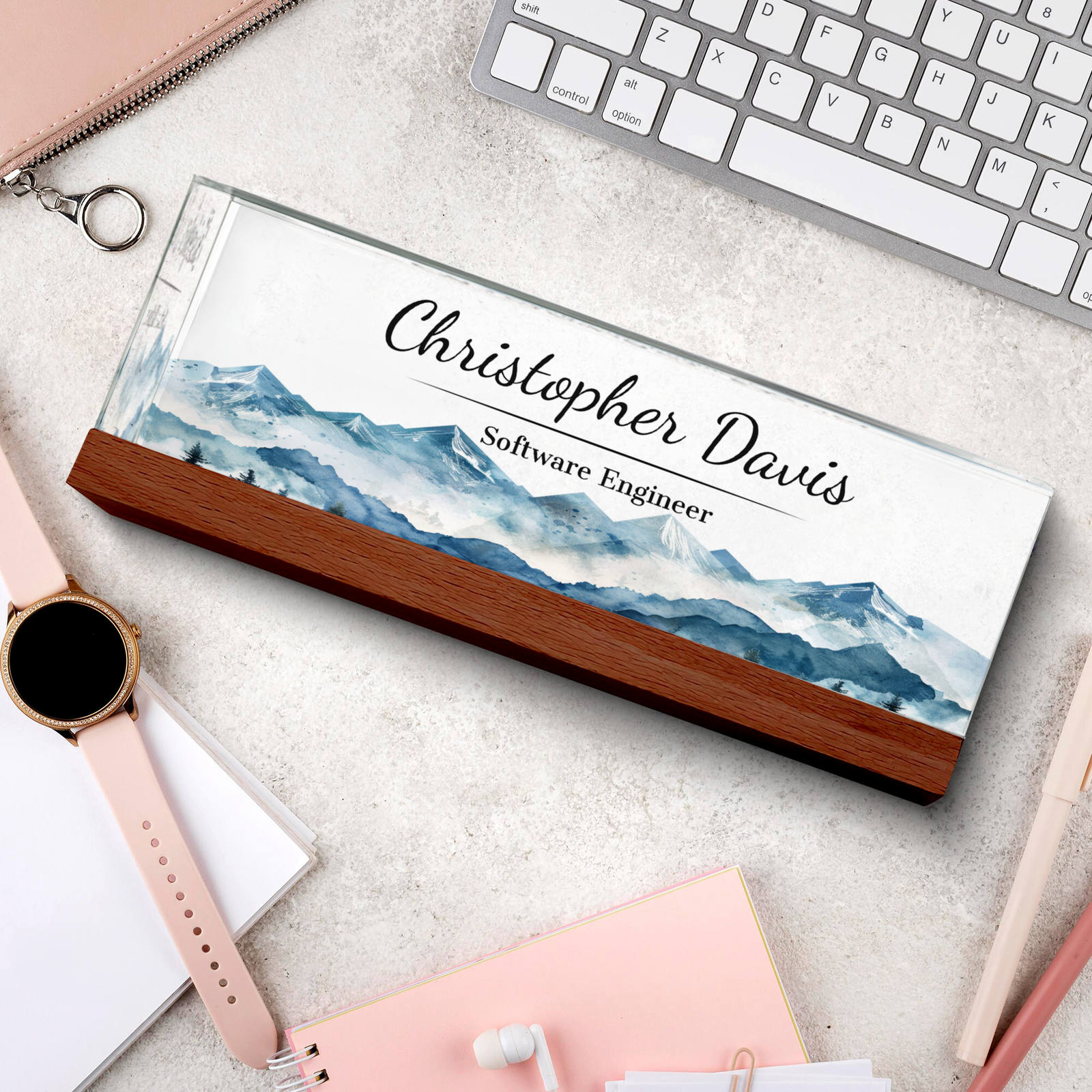 Personalized Acrylic Desk Name Plate, Mountain Desk Name Plate, Name Plate Acrylic TD81-18 - 19Gifts