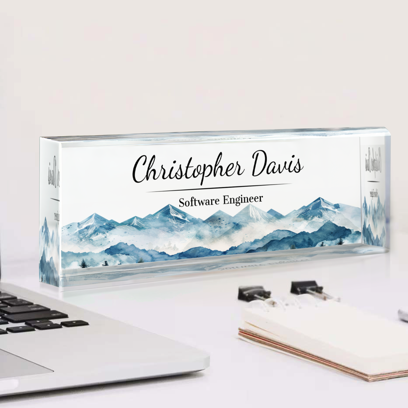 Personalized Acrylic Desk Name Plate, Mountain Desk Name Plate, Name Plate Acrylic TD81-18 - 19Gifts