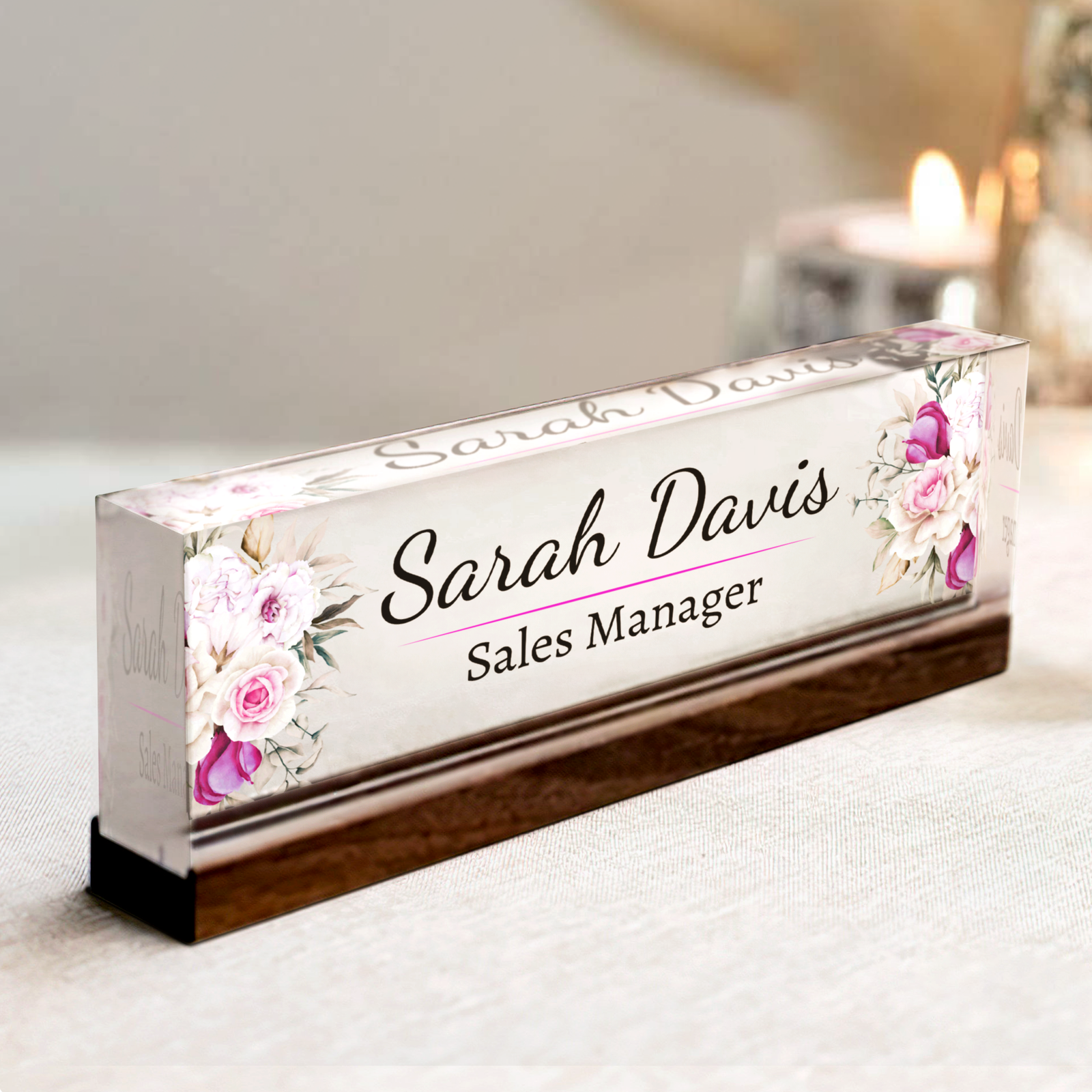 Personalized Acrylic Floral Desk Name Plate, Acrylic Desk Ornaments, Flower Desk Name Plate TD81-68 - 19Gifts