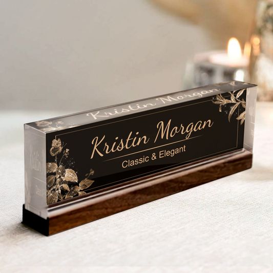Personalized Acrylic Floral Desk Name Plate, Floral Desk Name Plate, Acrylic Desk Ornaments TD81-9 - 19Gifts