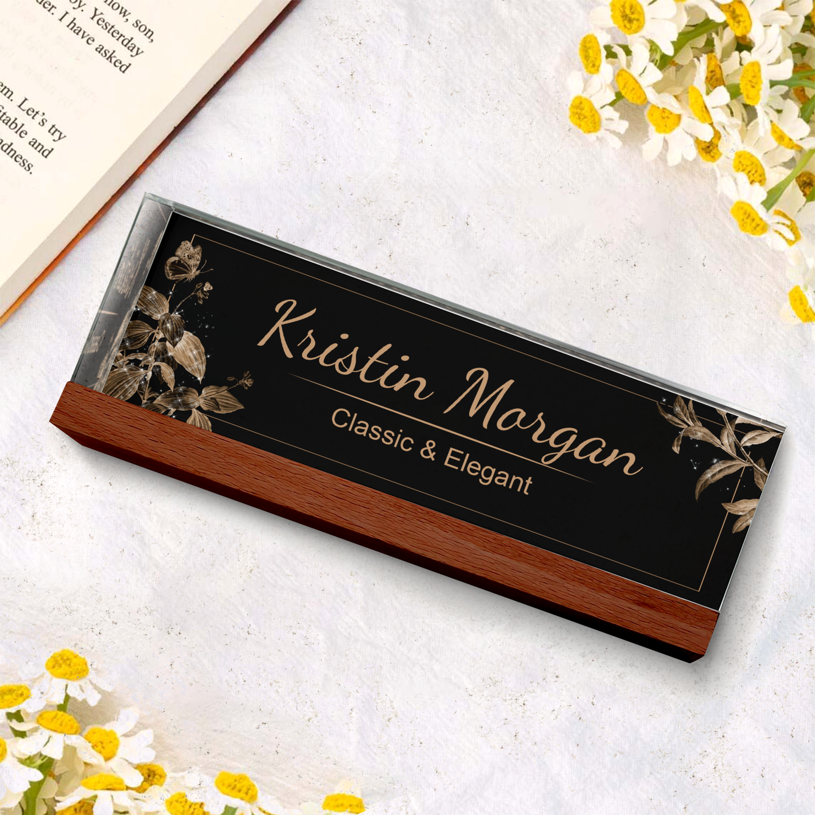 Personalized Acrylic Floral Desk Name Plate, Floral Desk Name Plate, Acrylic Desk Ornaments TD81-9 - 19Gifts