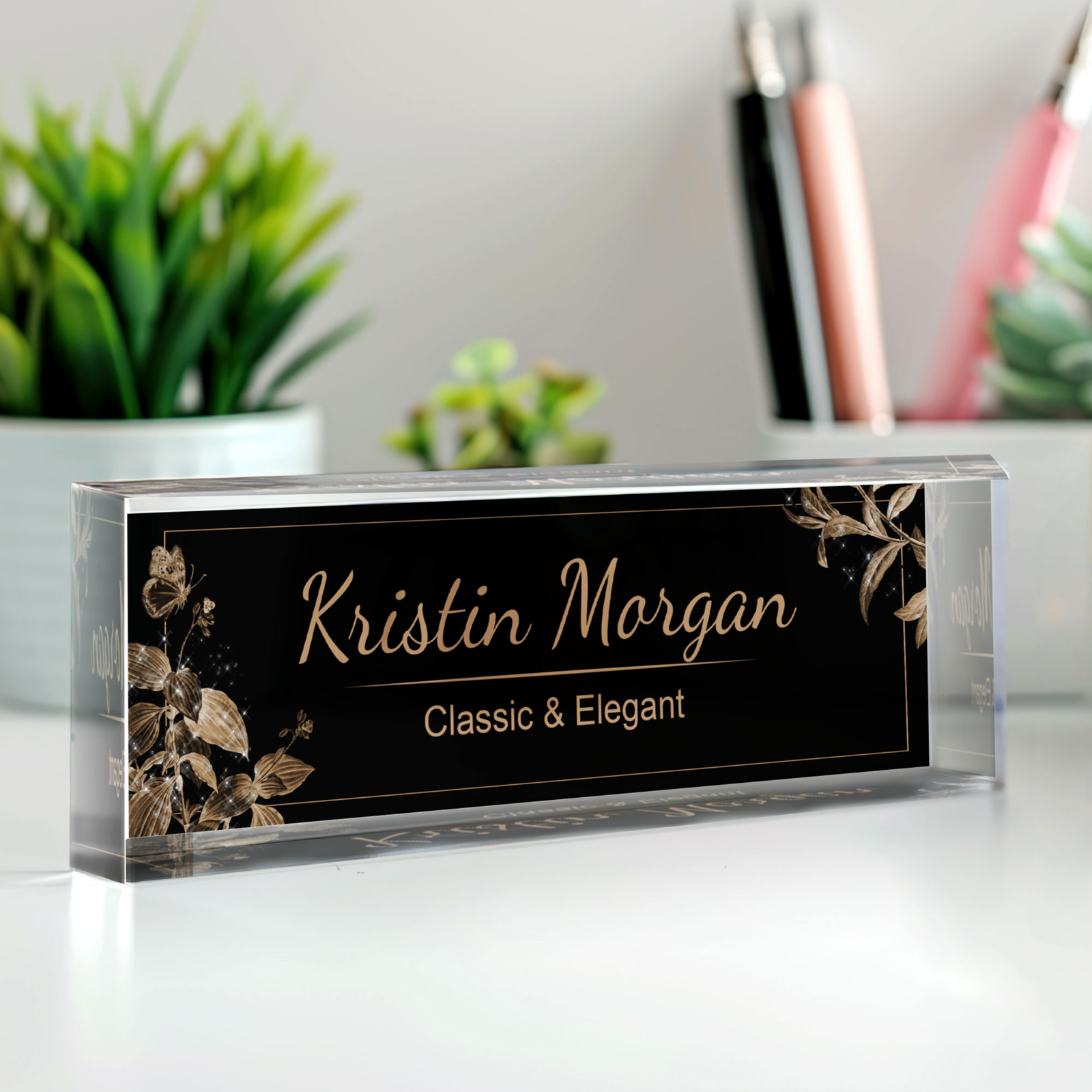Personalized Acrylic Floral Desk Name Plate, Floral Desk Name Plate, Acrylic Desk Ornaments TD81-9 - 19Gifts
