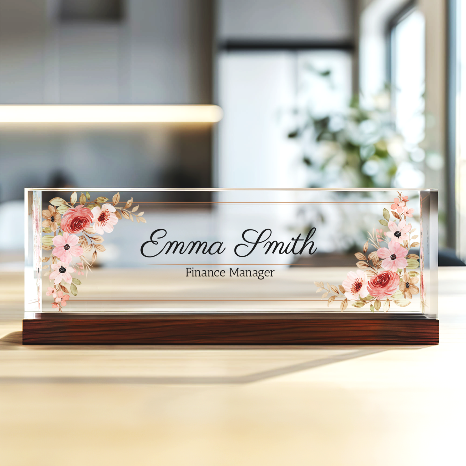 Personalized Acrylic Floral Desk Name Plate, Office Name Plate for Desk TD81 -4 - 19Gifts