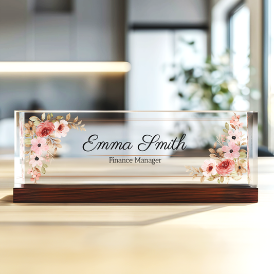 Personalized Acrylic Floral Desk Name Plate, Office Name Plate for Desk TD81 -4 - 19Gifts