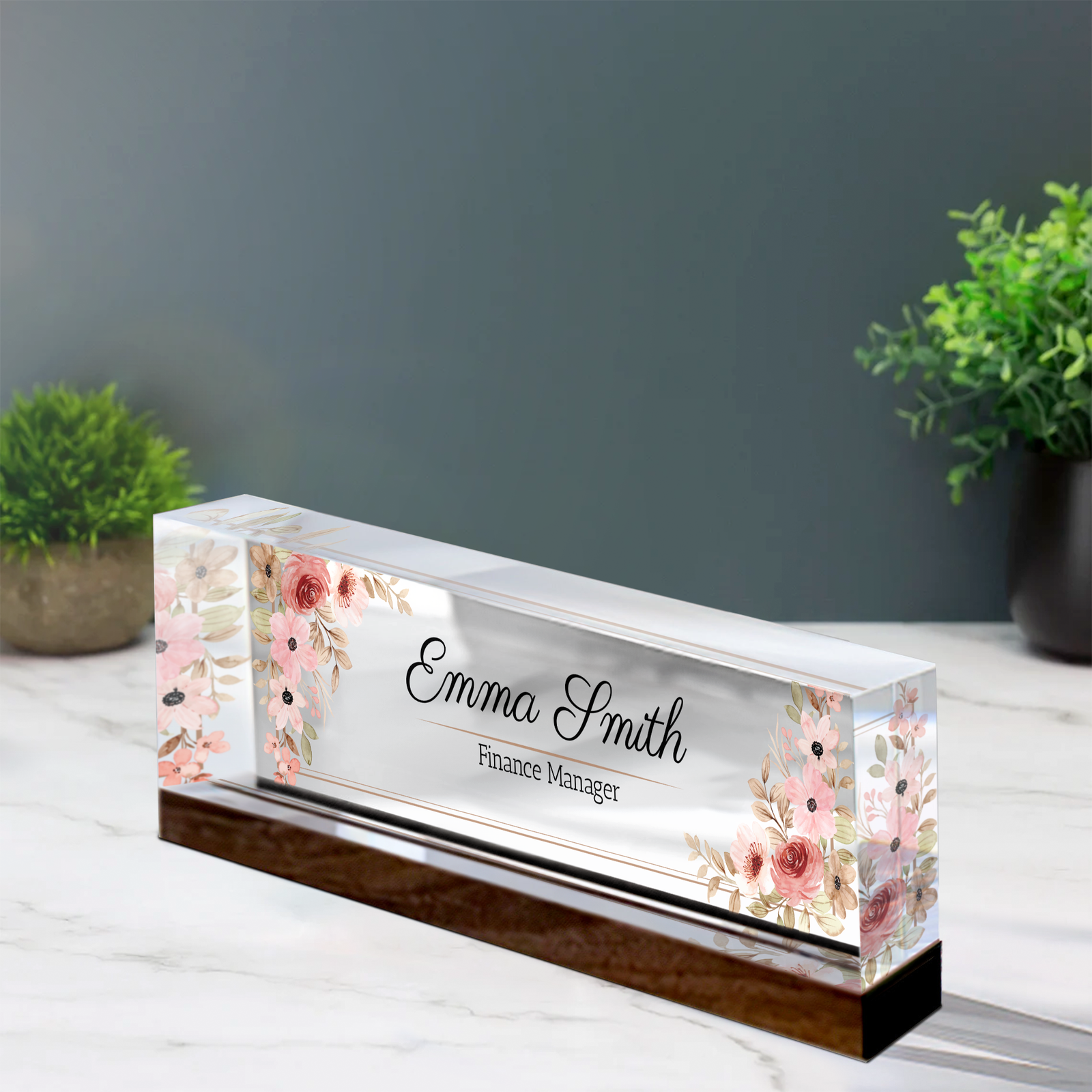 Personalized Acrylic Floral Desk Name Plate, Office Name Plate for Desk TD81 -4 - 19Gifts