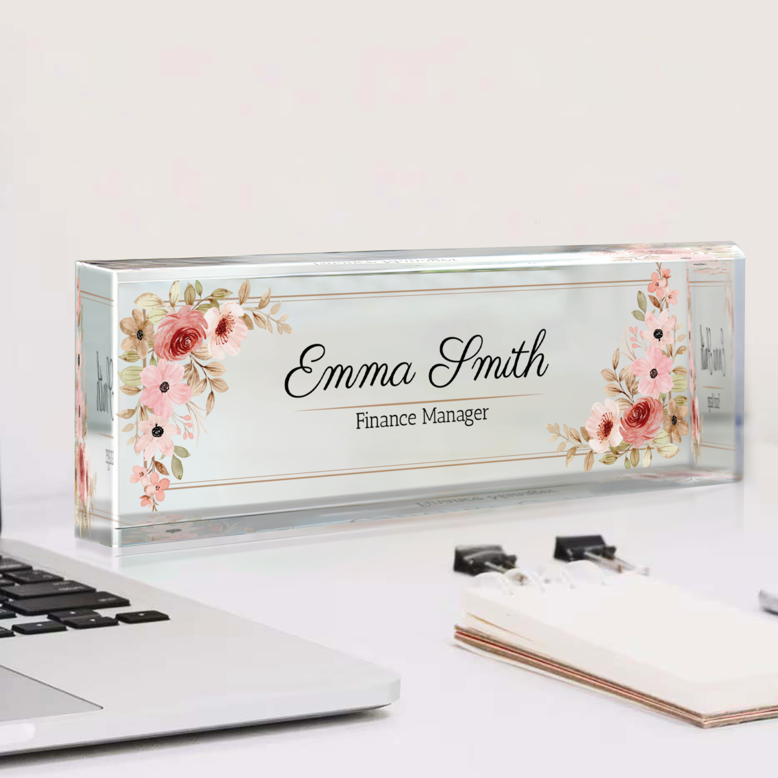 Personalized Acrylic Floral Desk Name Plate, Office Name Plate for Desk TD81 -4 - 19Gifts