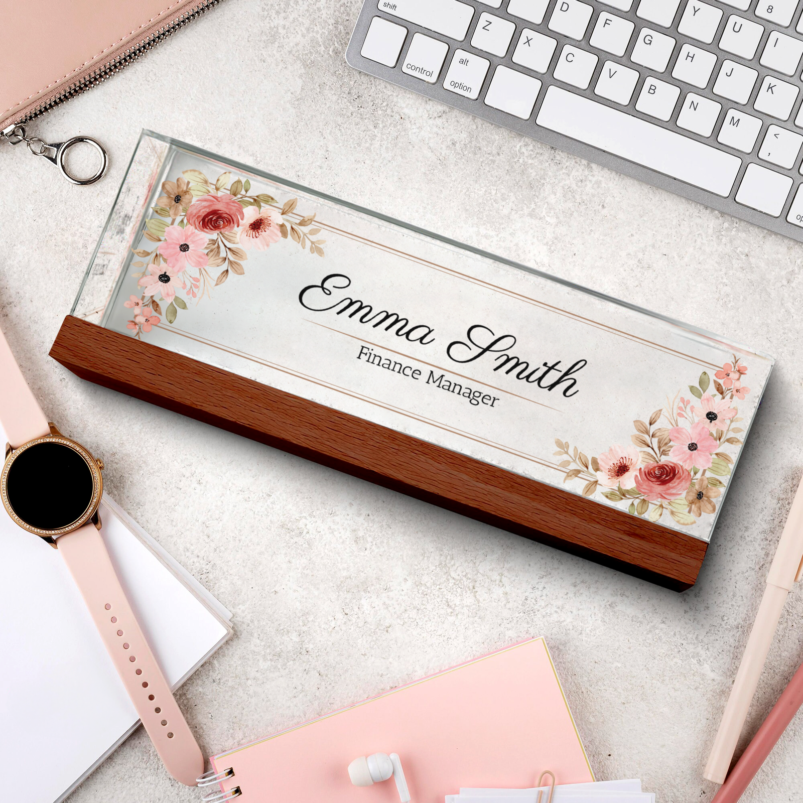 Personalized Acrylic Floral Desk Name Plate, Office Name Plate for Desk TD81 -4 - 19Gifts