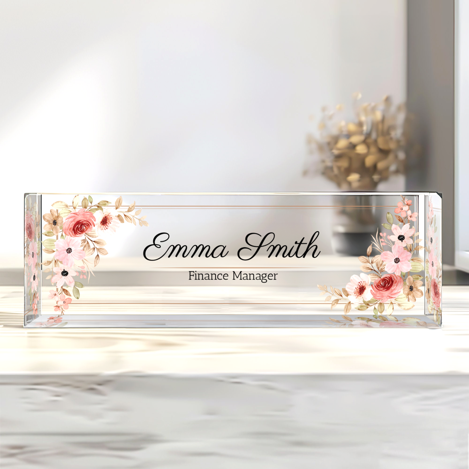 Personalized Acrylic Floral Desk Name Plate, Office Name Plate for Desk TD81 -4 - 19Gifts
