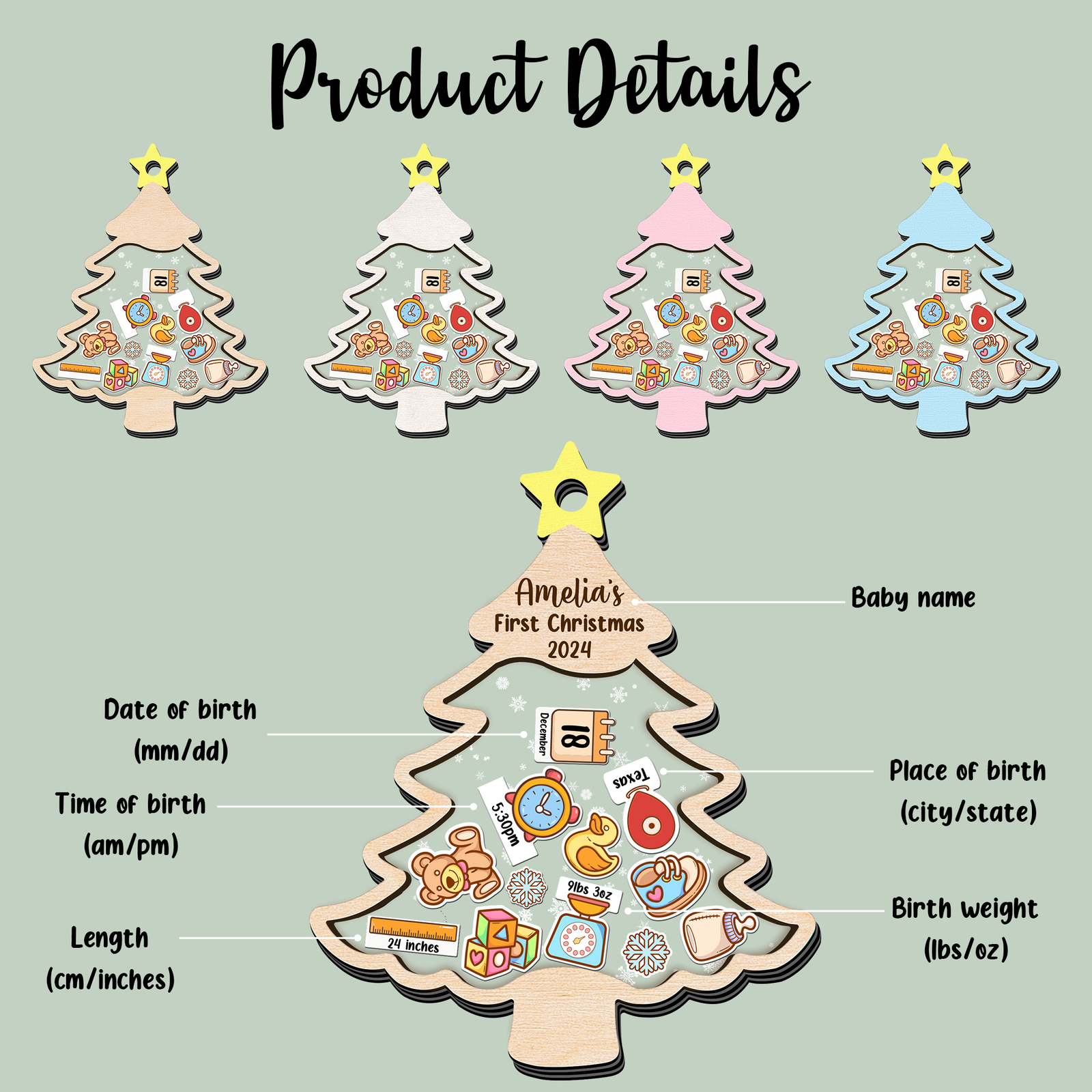 Personalized Baby 1st Shaker Christmas Ornament, New Shaker Baby Ornament CF205 - 19Gifts