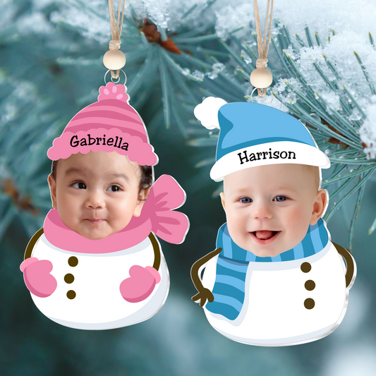 Personalized Baby Snowman Ornament, Custom Baby Face For Christmas Tree Decorations CF537 - 19Gifts