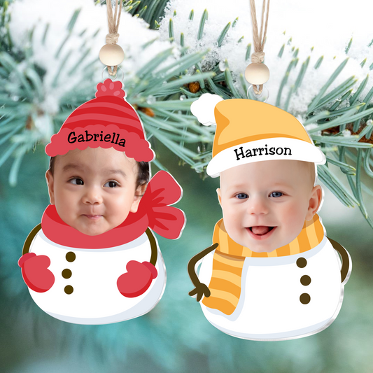 Personalized Baby Snowman Ornament, Custom Baby Face For Christmas Tree Decorations CF537 - 19Gifts