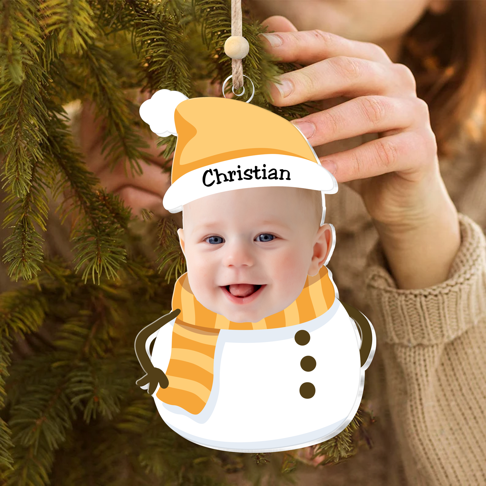 Personalized Baby Snowman Ornament, Custom Baby Face For Christmas Tree Decorations CF537 - 19Gifts