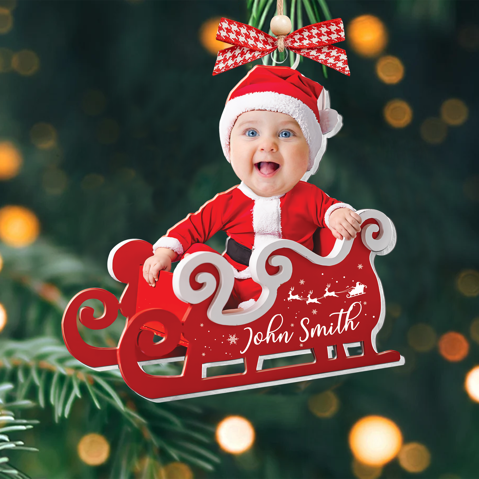 Personalized Baby in Sleigh Photo Ornaments, Adorable Newborn Baby Face Ornament CF612 - 19Gifts
