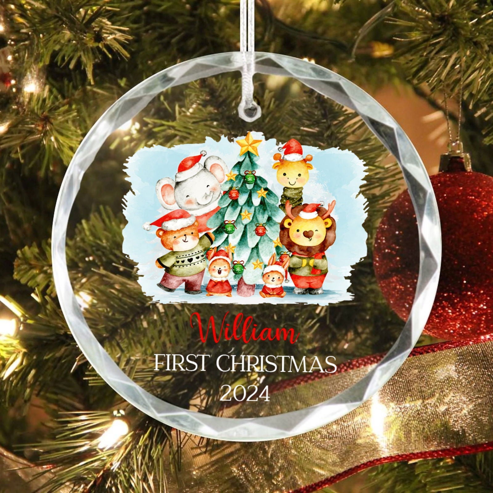 Personalized Baby's First Christmas Glass Ornament, Personalized Woodland Creatures, Baby Deer Ornament GX02-20 - 19Gifts