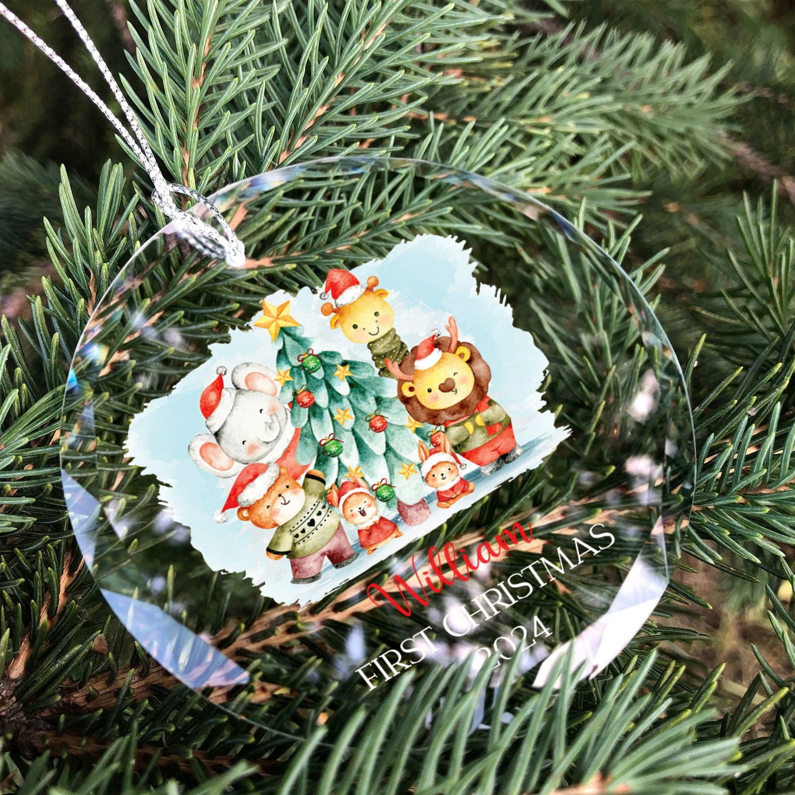 Personalized Baby's First Christmas Glass Ornament, Personalized Woodland Creatures, Baby Deer Ornament GX02-20 - 19Gifts