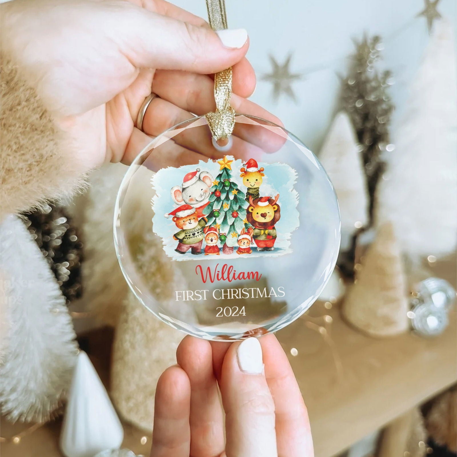 Personalized Baby's First Christmas Glass Ornament, Personalized Woodland Creatures, Baby Deer Ornament GX02-20 - 19Gifts
