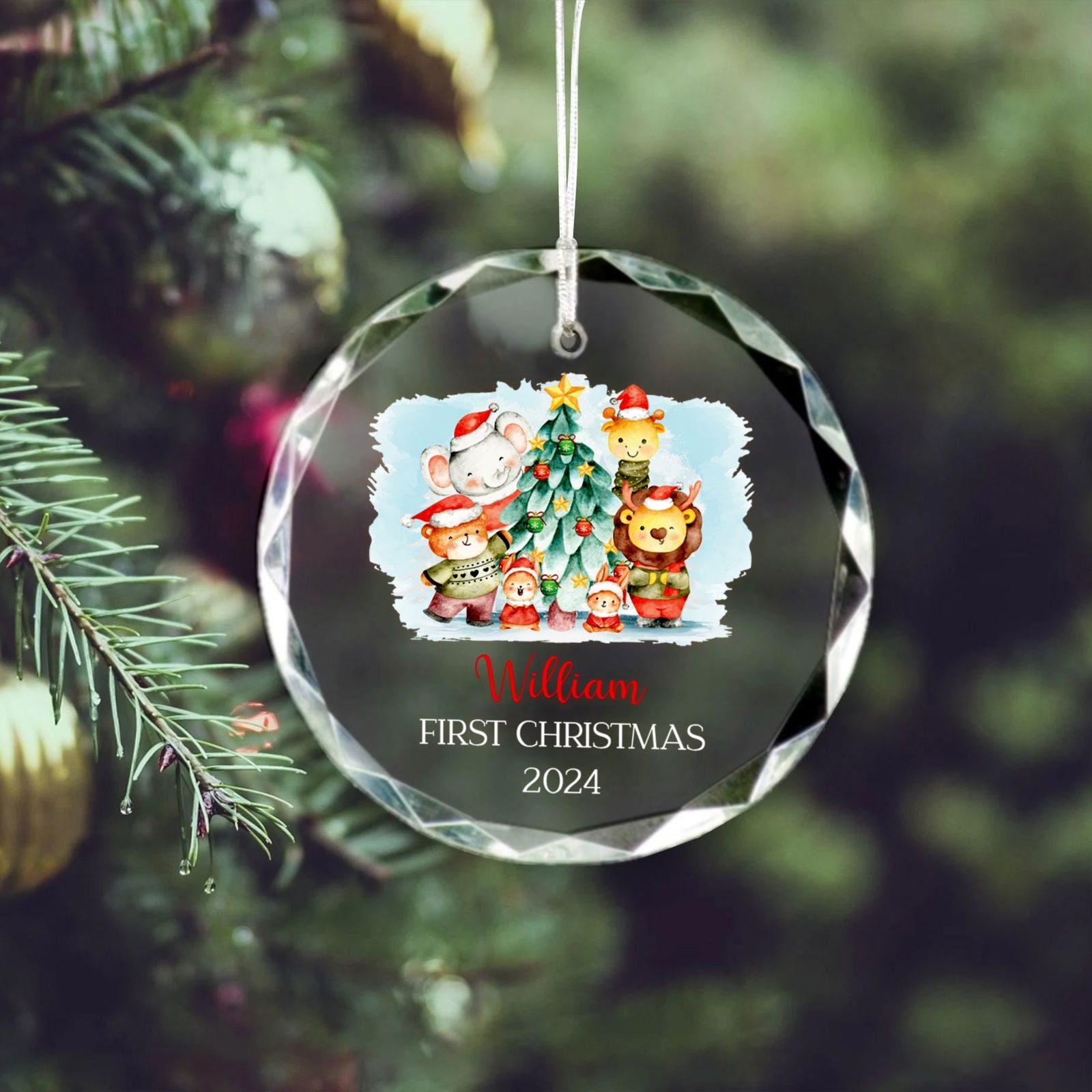 Personalized Baby's First Christmas Glass Ornament, Personalized Woodland Creatures, Baby Deer Ornament GX02-20 - 19Gifts