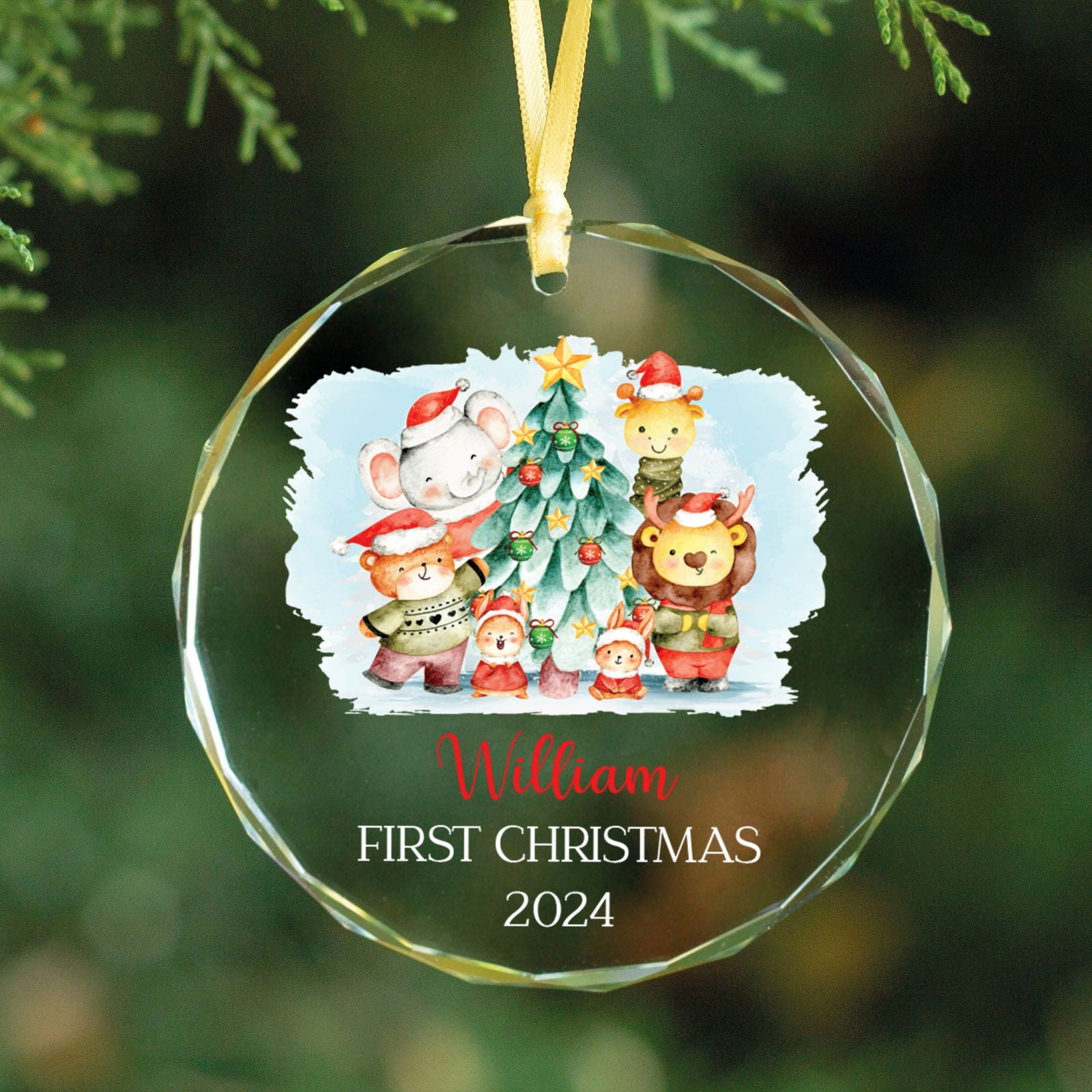 Personalized Baby's First Christmas Glass Ornament, Personalized Woodland Creatures, Baby Deer Ornament GX02-20 - 19Gifts