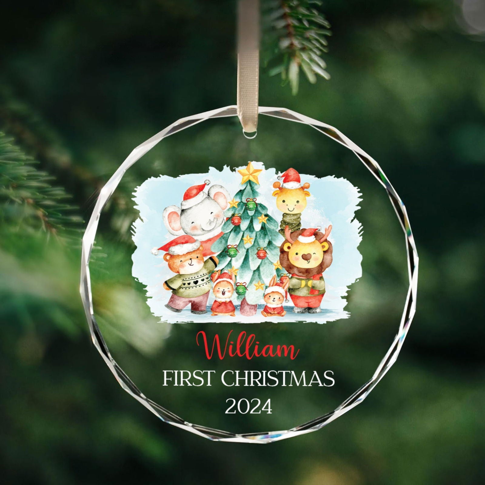 Personalized Baby's First Christmas Glass Ornament, Personalized Woodland Creatures, Baby Deer Ornament GX02-20 - 19Gifts