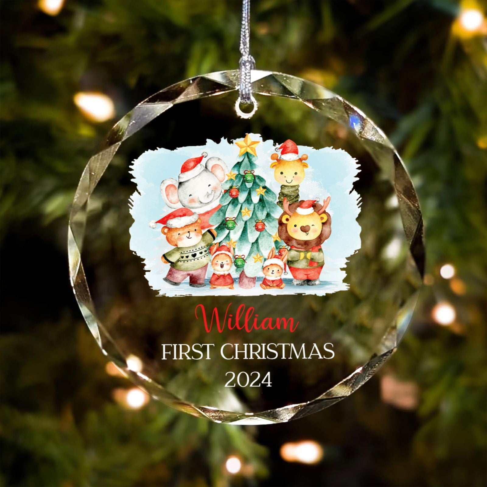 Personalized Baby's First Christmas Glass Ornament, Personalized Woodland Creatures, Baby Deer Ornament GX02-20 - 19Gifts