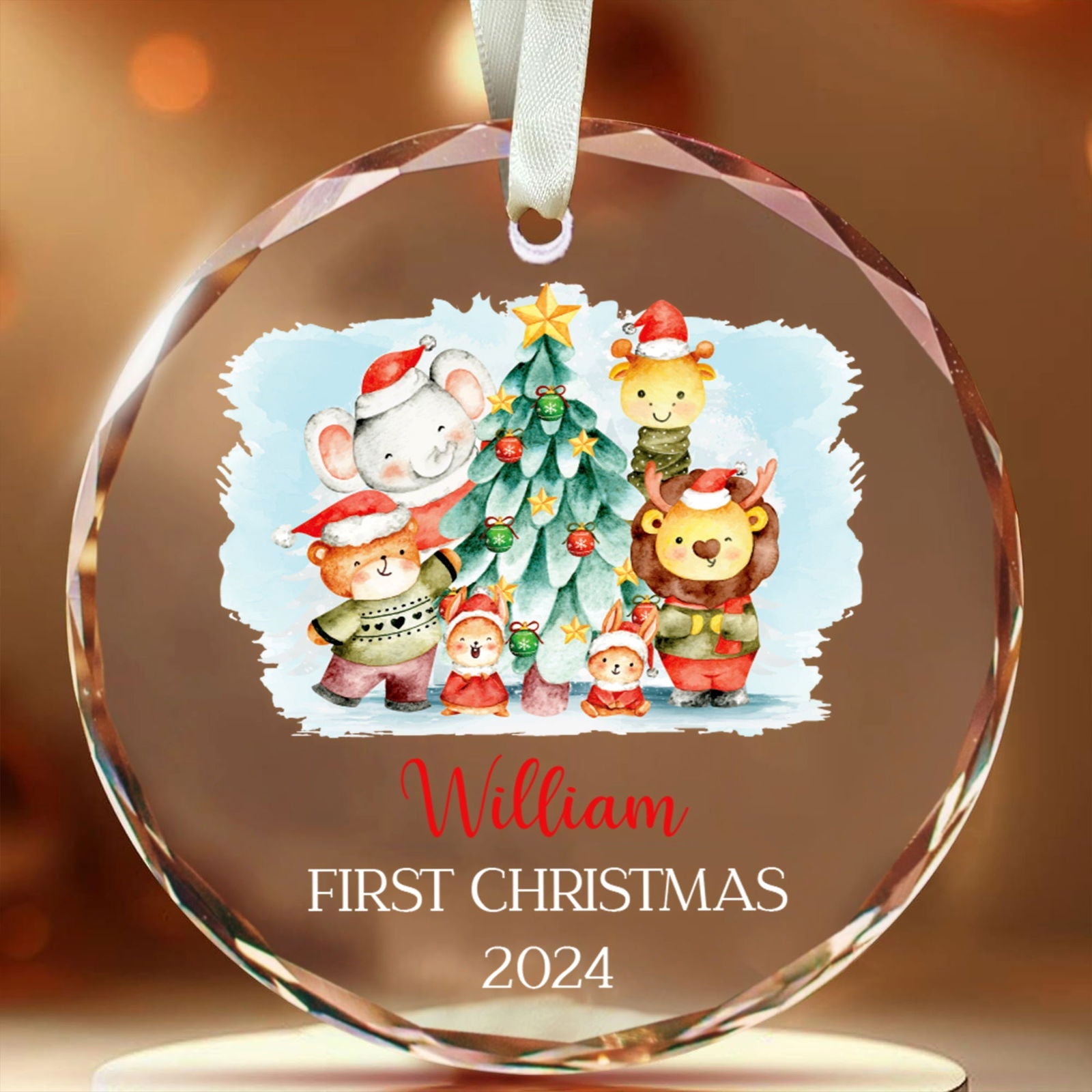 Personalized Baby's First Christmas Glass Ornament, Personalized Woodland Creatures, Baby Deer Ornament GX02-20 - 19Gifts