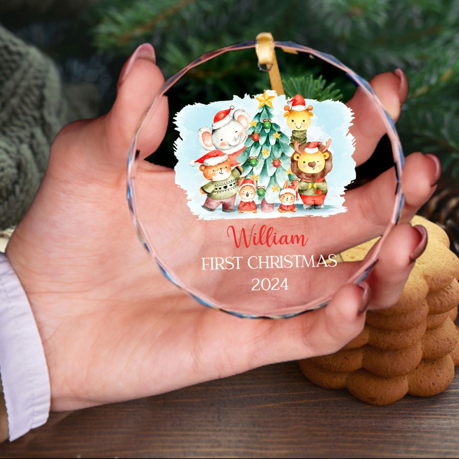 Personalized Baby's First Christmas Glass Ornament, Personalized Woodland Creatures, Baby Deer Ornament GX02-20 - 19Gifts