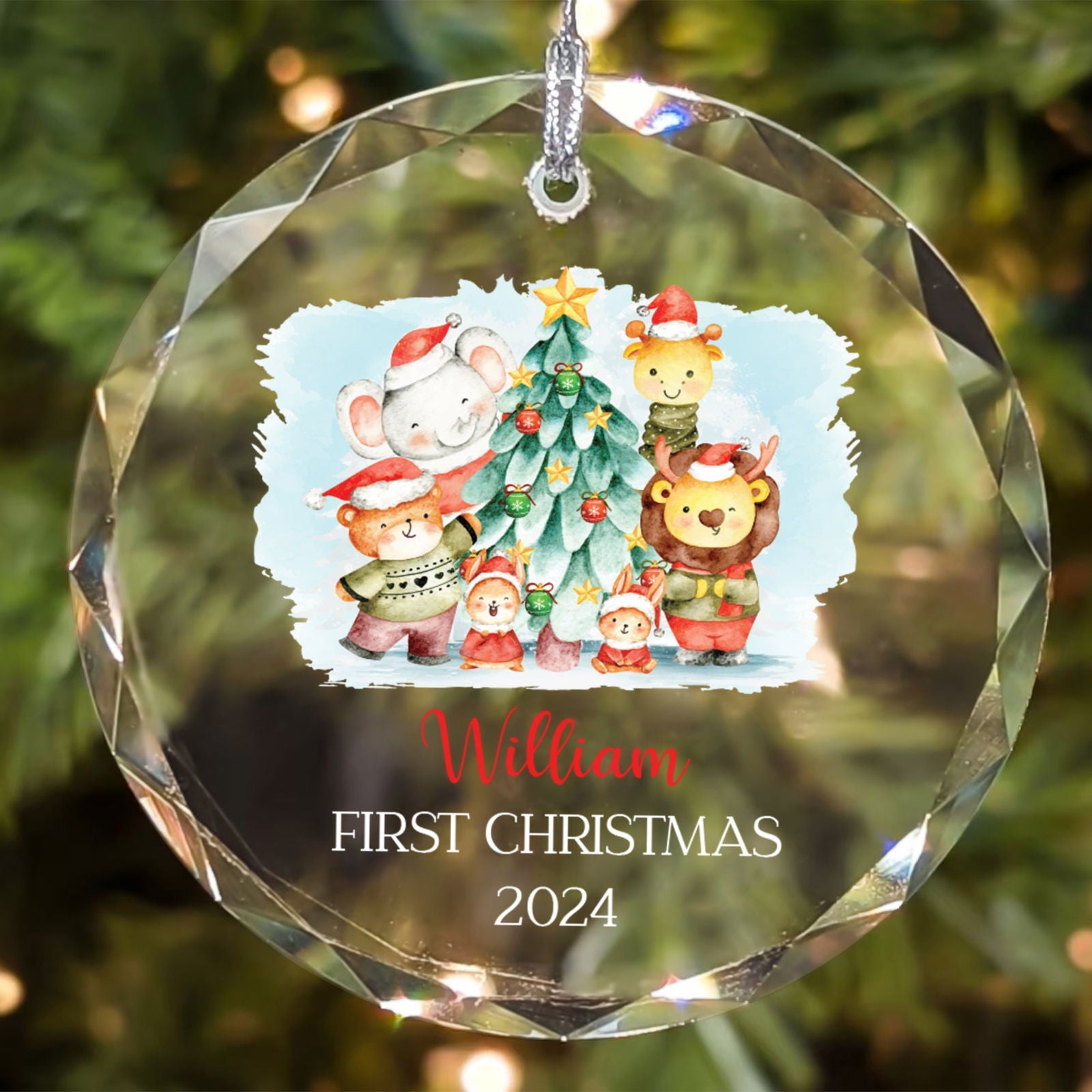 Personalized Baby's First Christmas Glass Ornament, Personalized Woodland Creatures, Baby Deer Ornament GX02-20 - 19Gifts