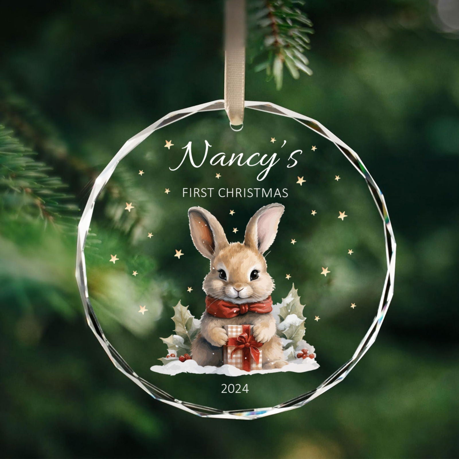 Personalized Baby's First Christmas Glass Ornament, Personalized Woodland Creatures, Baby Deer Ornament GX02-24 - 19Gifts