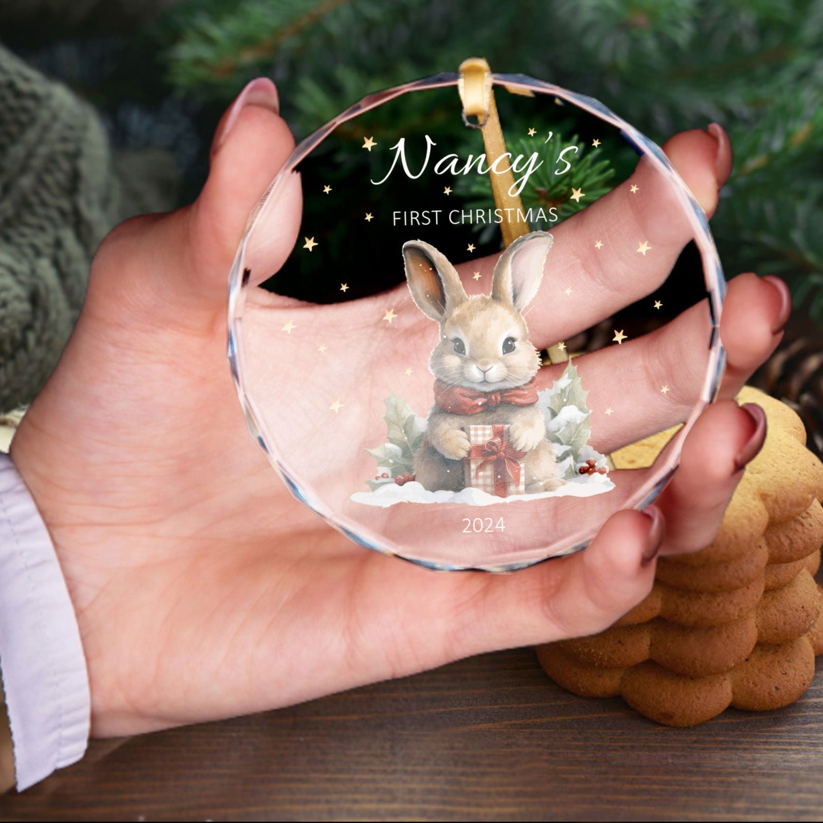 Personalized Baby's First Christmas Glass Ornament, Personalized Woodland Creatures, Baby Deer Ornament GX02-24 - 19Gifts