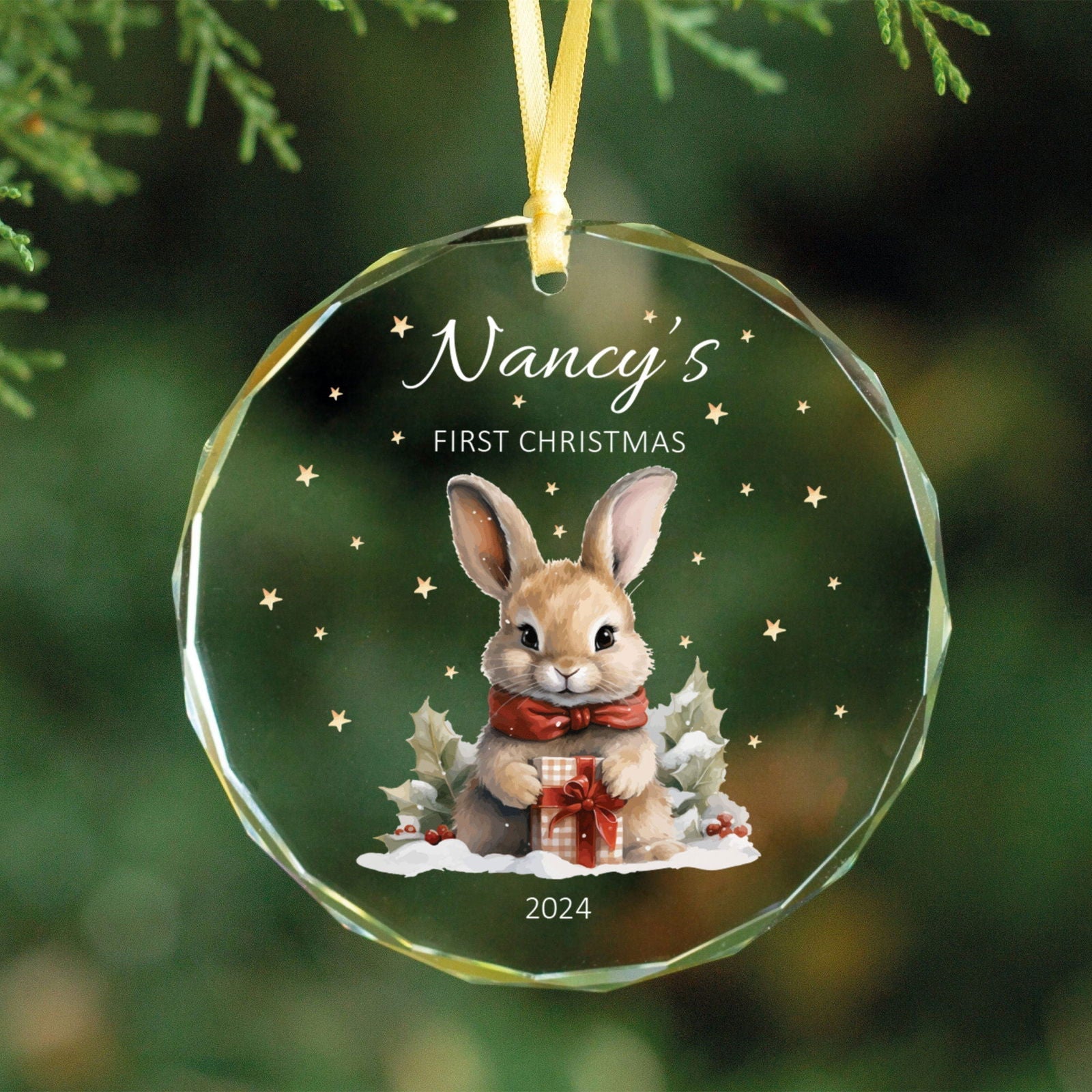 Personalized Baby's First Christmas Glass Ornament, Personalized Woodland Creatures, Baby Deer Ornament GX02-24 - 19Gifts