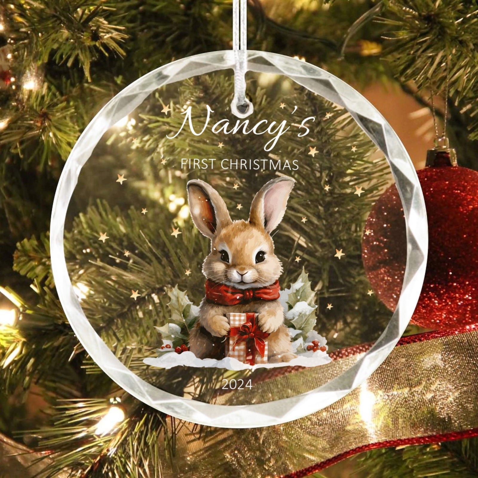 Personalized Baby's First Christmas Glass Ornament, Personalized Woodland Creatures, Baby Deer Ornament GX02-24 - 19Gifts