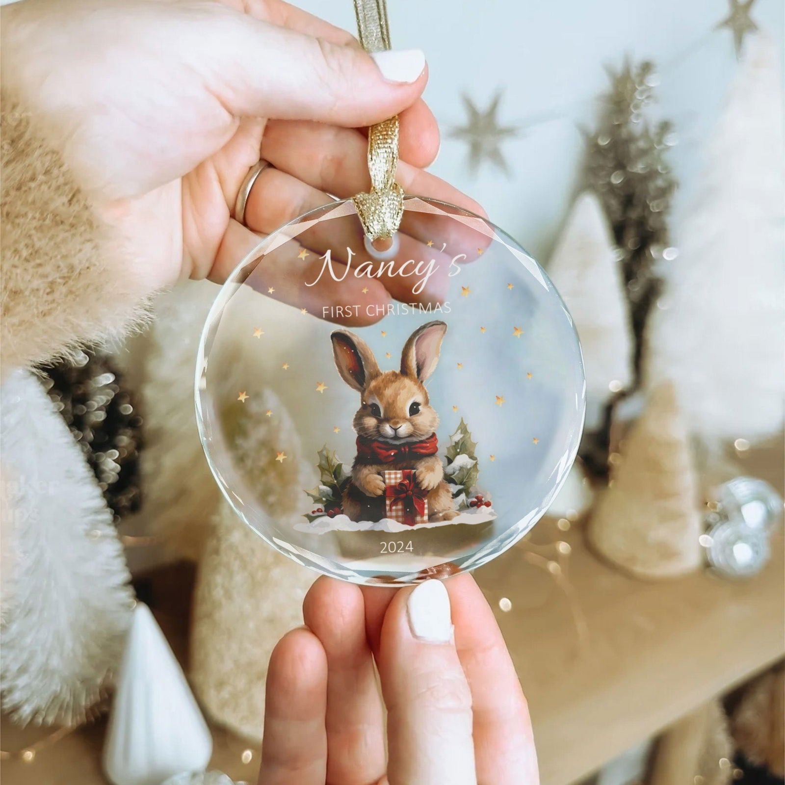 Personalized Baby's First Christmas Glass Ornament, Personalized Woodland Creatures, Baby Deer Ornament GX02-24 - 19Gifts