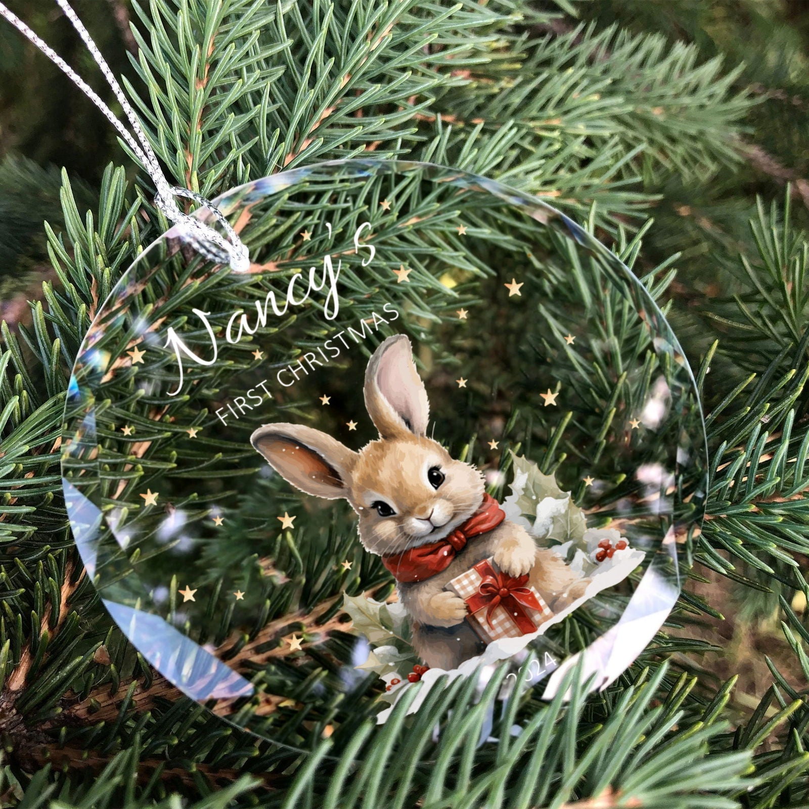 Personalized Baby's First Christmas Glass Ornament, Personalized Woodland Creatures, Baby Deer Ornament GX02-24 - 19Gifts