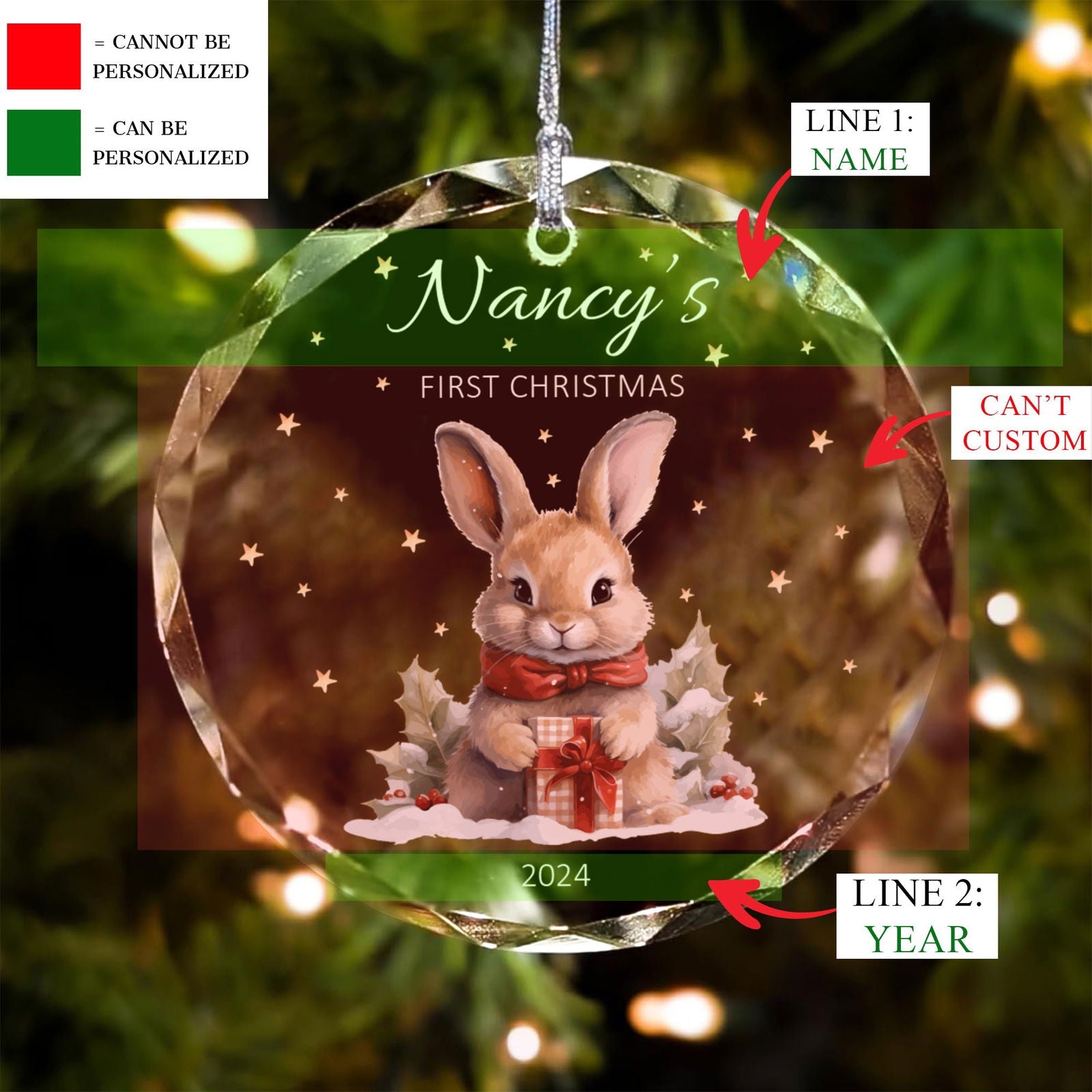 Personalized Baby's First Christmas Glass Ornament, Personalized Woodland Creatures, Baby Deer Ornament GX02-24 - 19Gifts