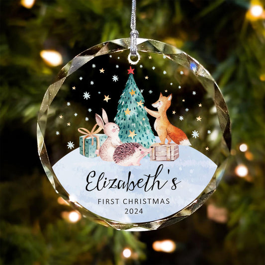 Personalized Baby's First Christmas Glass Ornament, Personalized Woodland Creatures GX02-21 - 19Gifts