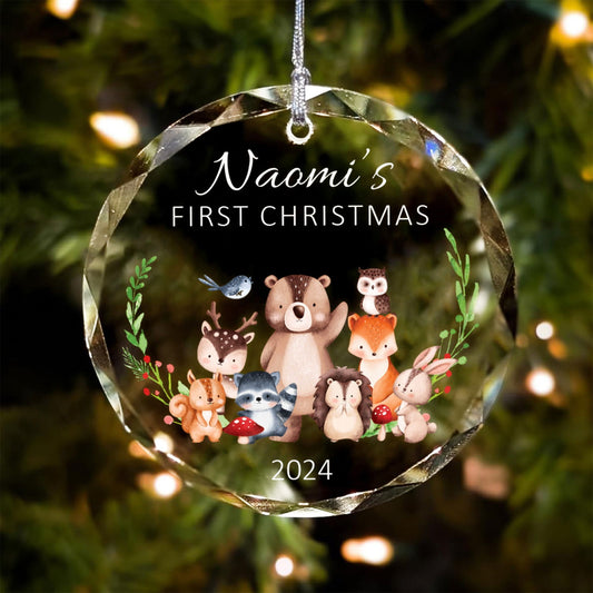 Personalized Baby's First Christmas Glass Ornament, Personalized Woodland Creatures GX02-22 - 19Gifts