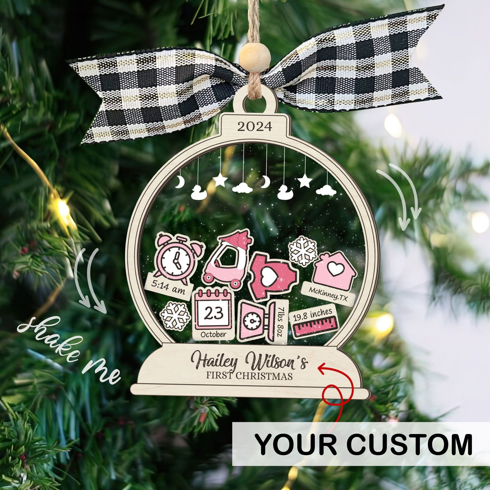 Personalized Baby's First Christmas Ornament, Shaker Ornament with Name CF45 - 19Gifts