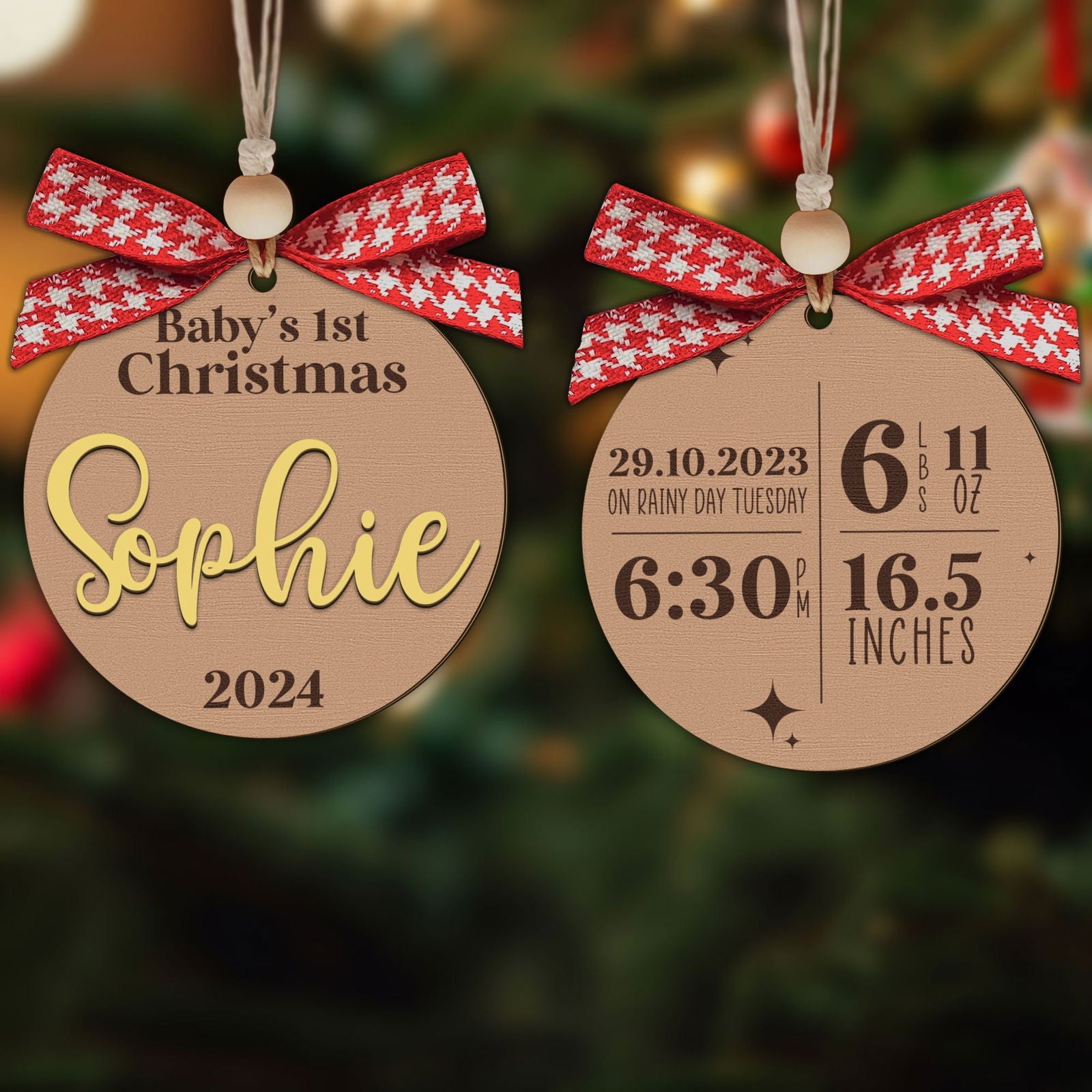Personalized Babys First Christmas Ornament, Baby Announcement Stats Ornament CF605 - 19Gifts
