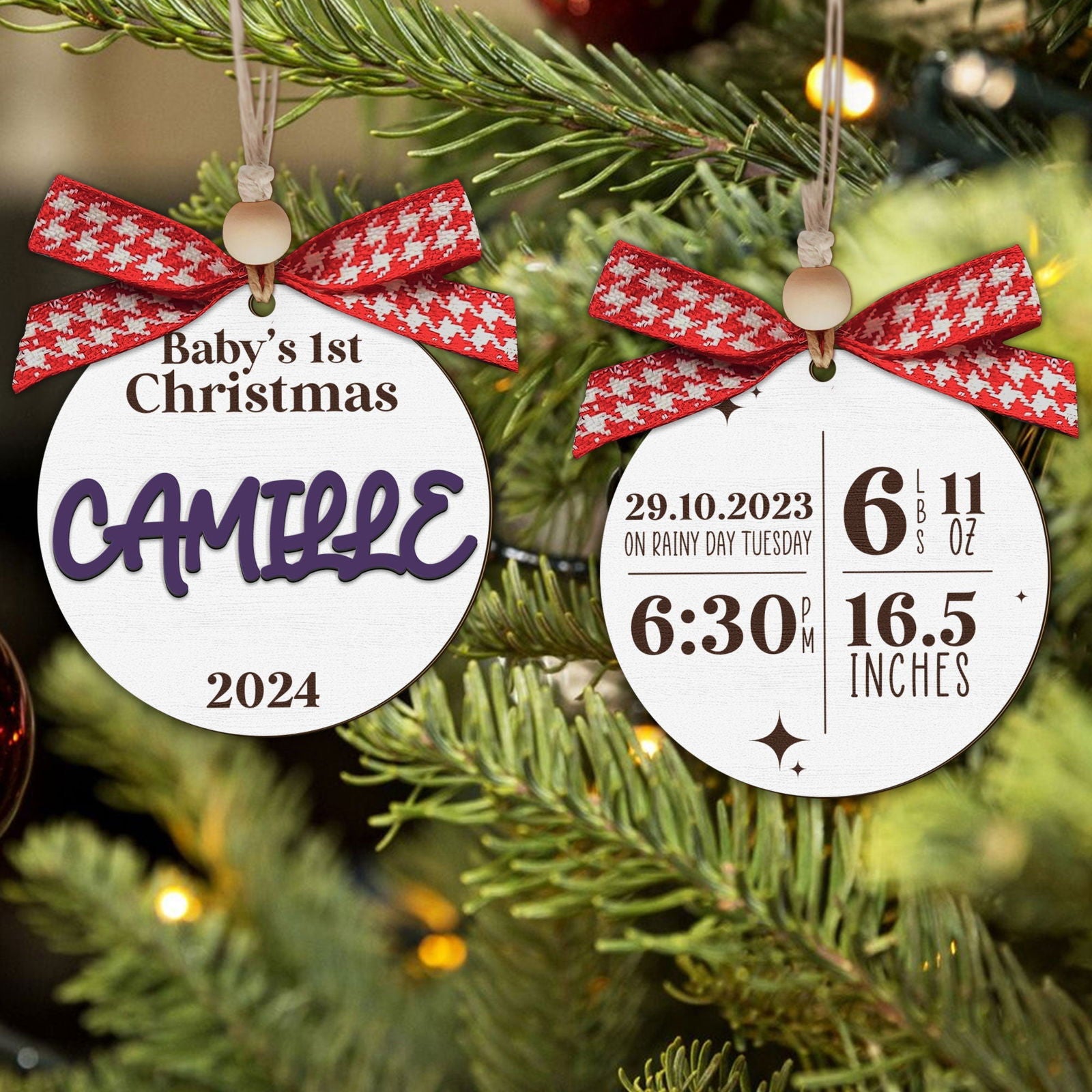 Personalized Babys First Christmas Ornament, Baby Announcement Stats Ornament CF605 - 19Gifts