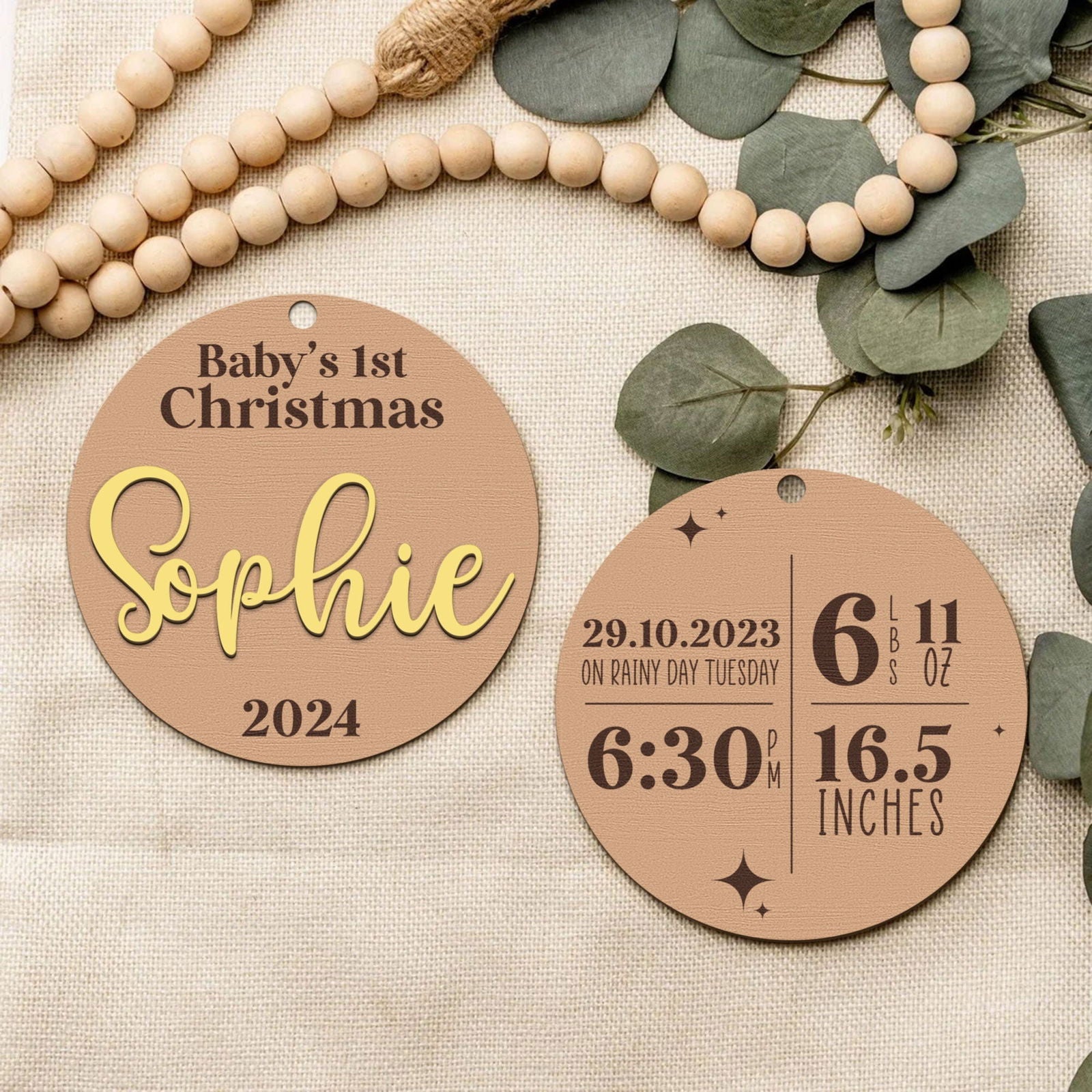 Personalized Babys First Christmas Ornament, Baby Announcement Stats Ornament CF605 - 19Gifts